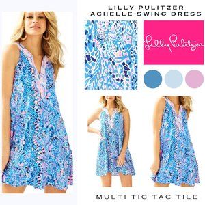 Lilly Pulitzer Achelle Swing Dress, Multi Tic Tac Tile, Size L